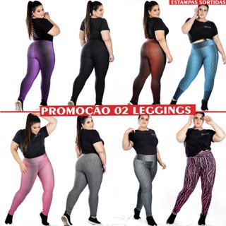 KIT 02 Calças Leggings Feminina Cós Alto PlusSize Estampas SORTIDAS (LX001)