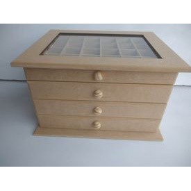 Caixa Porta Joias Bijuterias mdf 4 gavetas com vidro