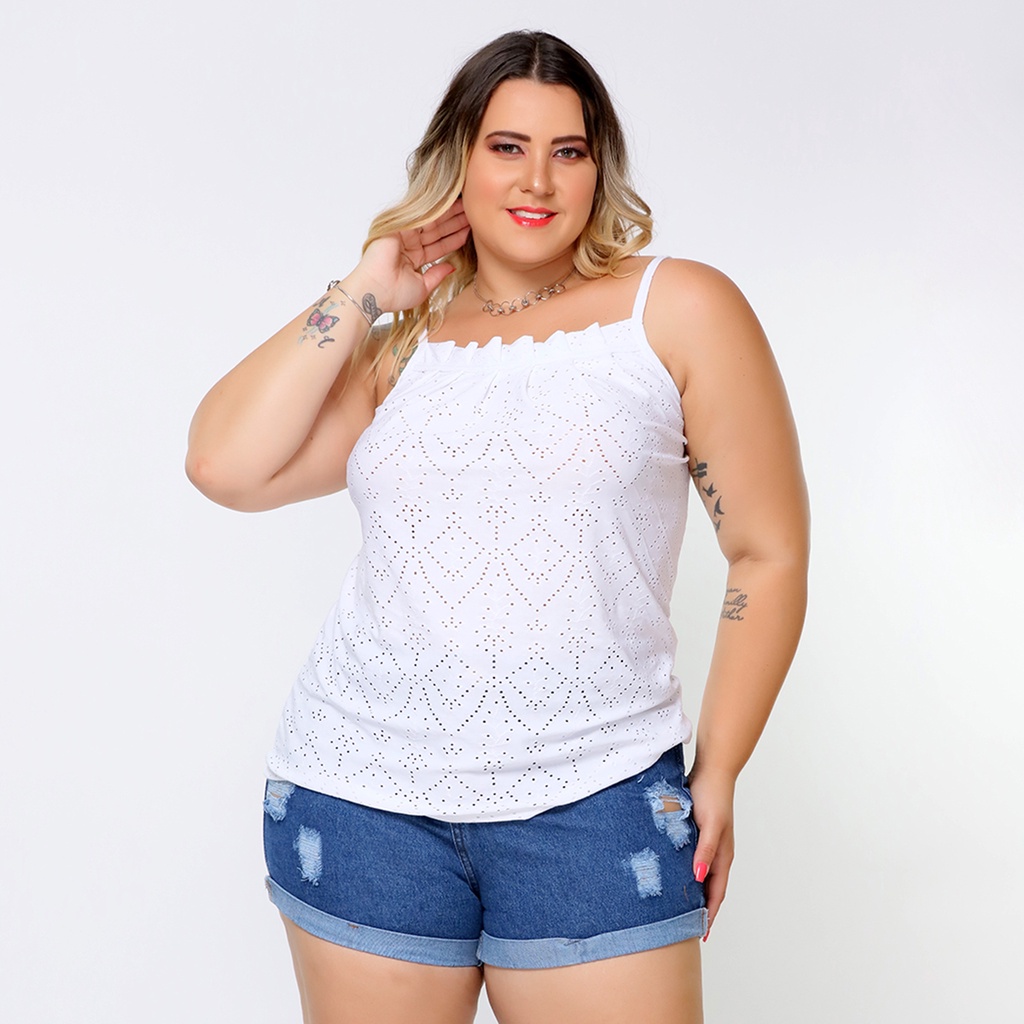 Blusa Feminino Plus Size Regata alcinha Blusinha tecido lese com lycra