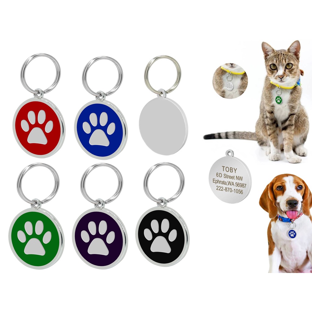 Pingente Placa De Identificação Para Pet Acessório De Coleira Anti-Perda Patinha Gato Cachorro LR-0156