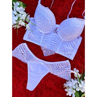 KIT 2 Lingerie Bojo Corpete Sutiã Calcinha Lingerie Fio Dental Sensual Renda