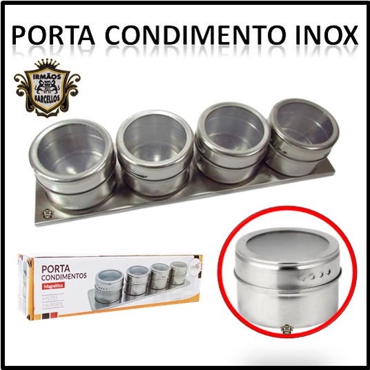 Kit 4 Porta Tempero Magnético Mini Pote Em Inox Com Suporte - Porta Condimentos - Utensílios De Cozinha