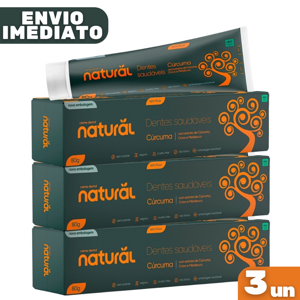 Kit 3 Creme Dental Orgânico Natural Cúrcuma Cravo e Melaleuca 80g - Suavetex