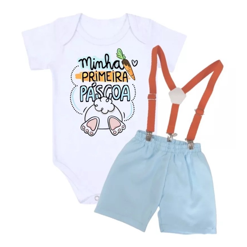 Roupa Minha Primeira Pascoa Fantasia Bebe Menino Conjunto Infantil Coelhinho