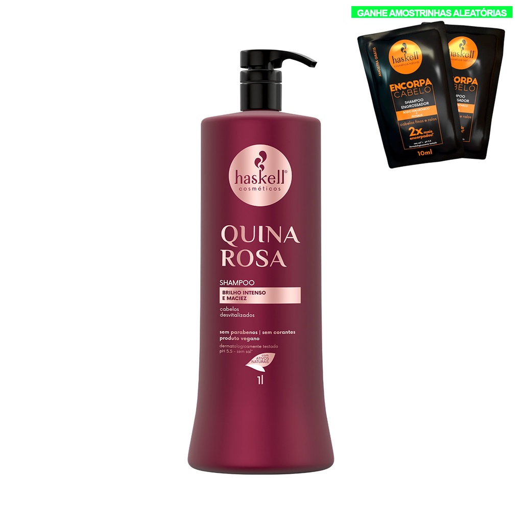 Shampoo Haskell Quina Rosa 1 Litro - Maciez e Brilho