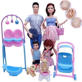 Boneca Grávida Familiar Mamãe Bebê Papai Kids Doll Set