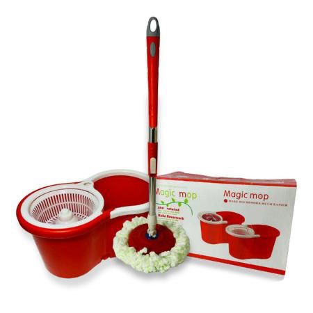 Mop Esfregão Com Cesto Plástico de Limpeza Magic Mop Vermelho Azul ou Verde Linha Premium Resistente