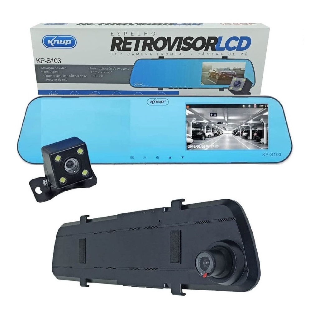 Câmera De Ré + Frontal C/ Gravação + Espelho Retrovisor Lcd + kit intalação 4,3" em Oferta na Shopee