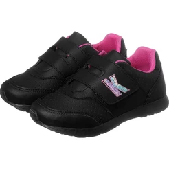 Tênis Infantil Feminino Bordado Preto Pink Escolar Kidstep