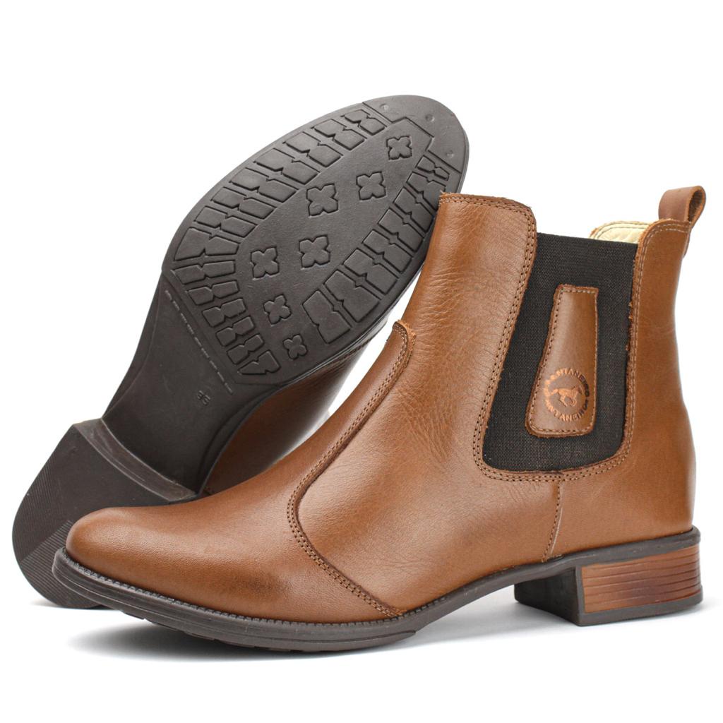 Bota Botina Feminina Country Cano Curto em Couro legitimo