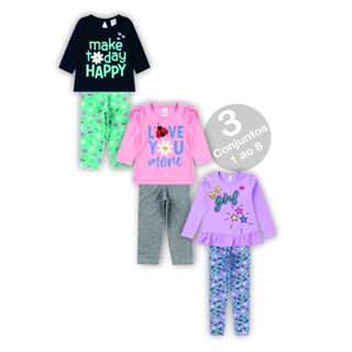 Kit 3 Conjunto Menina de frio Cotom Roupa Criança Inverno em Oferta na Shopee