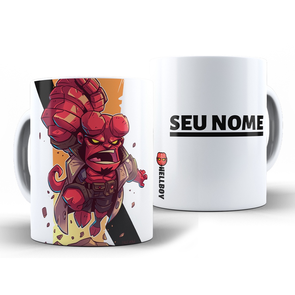 Caneca Hellboy Personalizada Com Nome + Caixa - Xícara 325ML Cerâmica