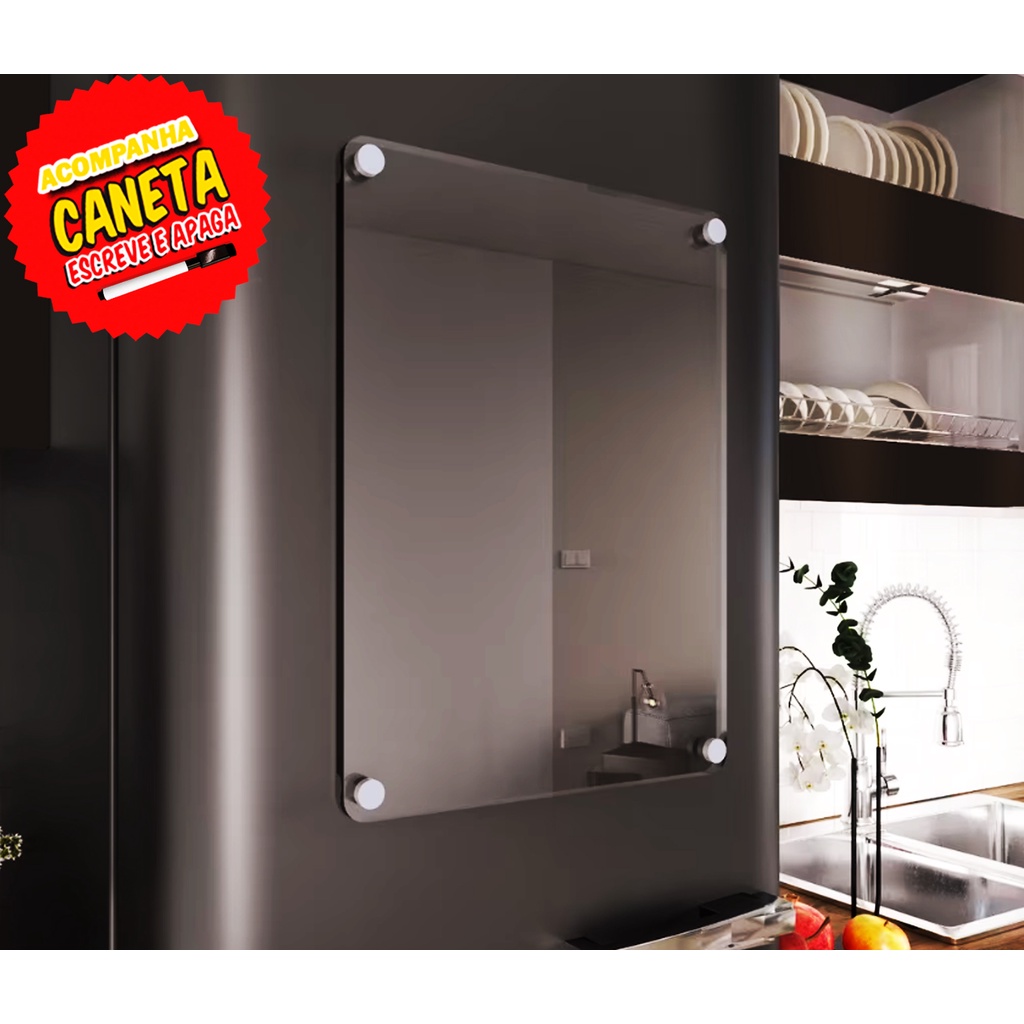 Lousa para anotações planner para geladeira acrilico transparente + caneta escreve e apaga