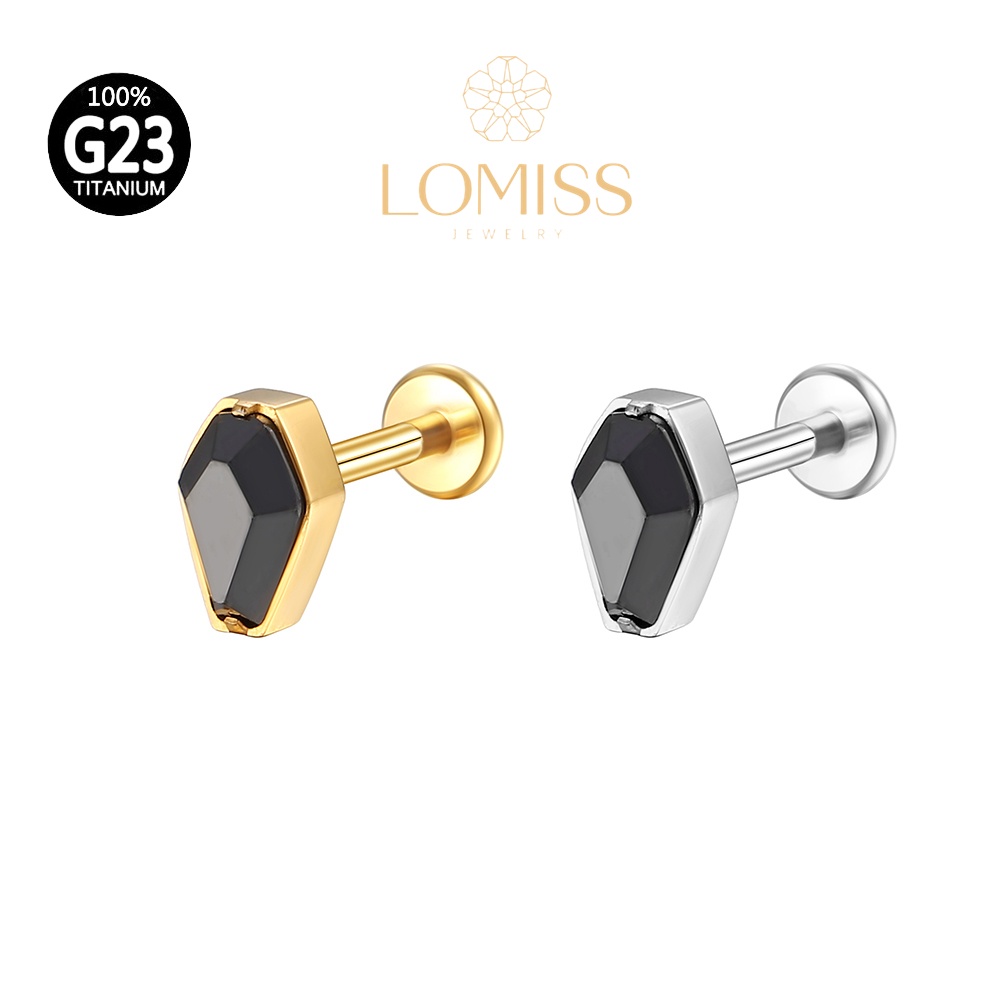 Piercing Orelha Labret Titânio G23 PVD Zircônia Preta Forma Geométrica  Lomiss piercing - Fashion Accessories