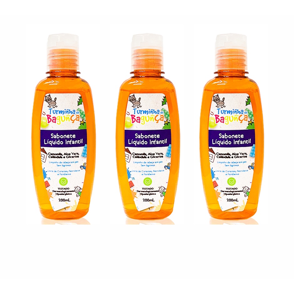 Kit com 03 Frascos de Sabonete Líquido Baby 200 Ml - Turminha Da Bagunça em Oferta na Shopee