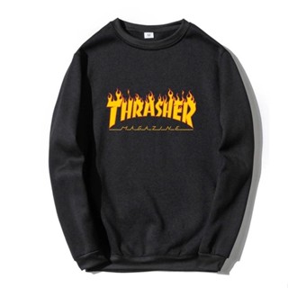 Blusa Moletom Gola Careca Frio Thrasher Fogo Algodão + Relogio Digital