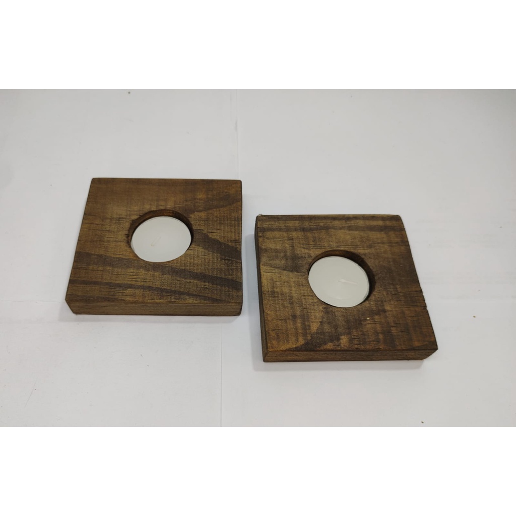 Par Porta Vela Madeira Rústica p/ Decoração Cor: Imbuia