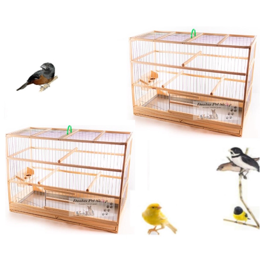 2 Gaiolas N4 Artesanal luxo Madeira Completa - Gaiola Para Curió, Canário Belga, Pintassilgo, Coleirinha Pássaros