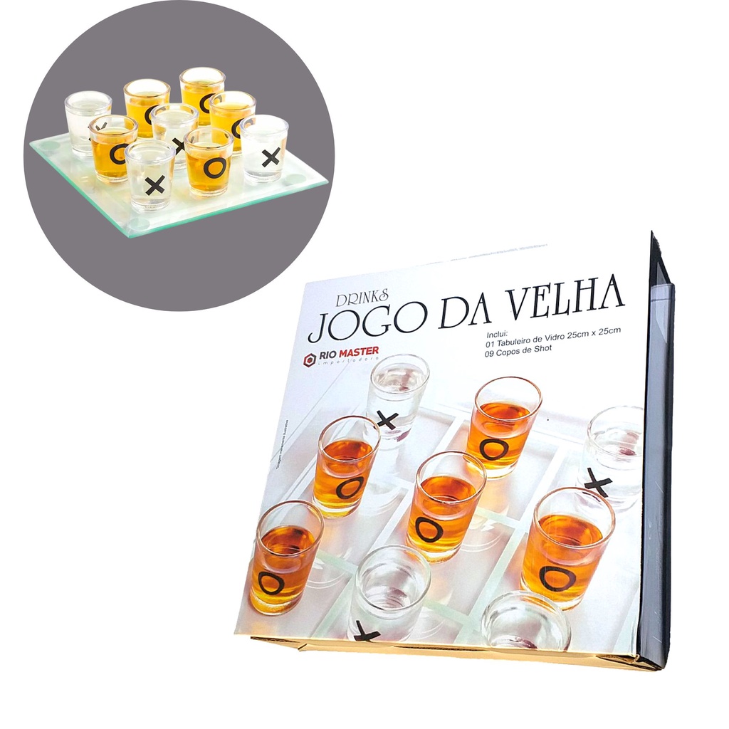 Jogo Da Velha Shot Drink Com 9 Copos e Tabuleiro Shot 25x25