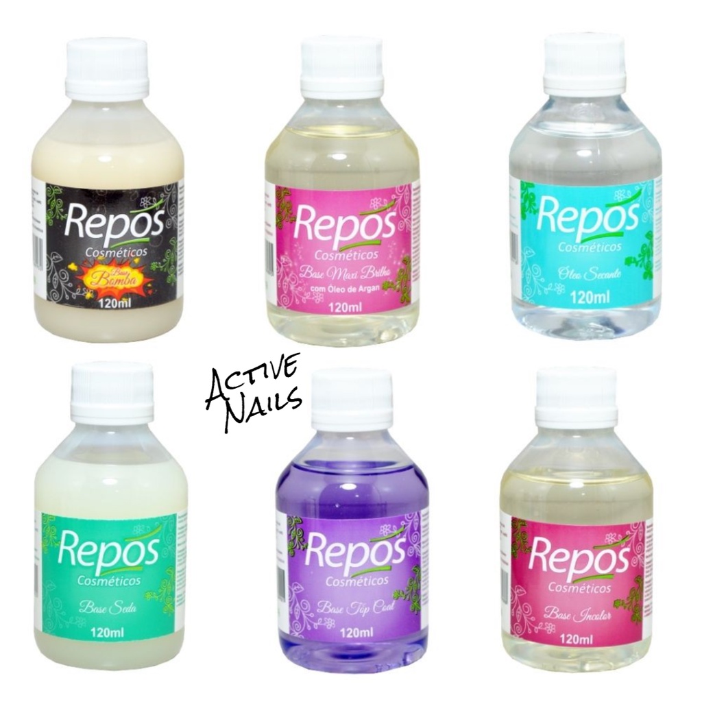 Repos Base 120ml + M. Brilho + Incolor + Sec + Top Coat + Seda 120ml