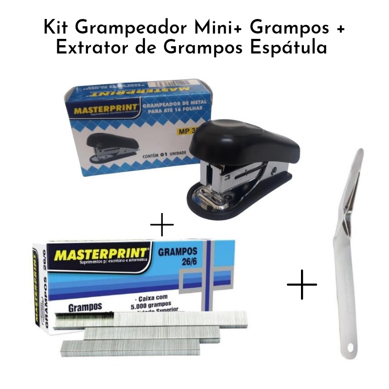 Kit Grampeador Mini Com 5.000 Grampos 26/6 + Extrator de Grampos Espátula Escolar Escritório MASTERPRINT em Oferta na Shopee