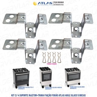 KIT C/ 4 SUPORTES DE INJETORES + TRAVAS DAS FIAÇÕES INCLUSAS PARA FOGÕES ATLAS AGILE GLASS 100% ORIGINAIS DE FÁBRICA em Oferta na Shopee