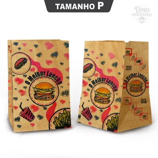 Saco Kraft Delivery "O Melhor Lanche" Colorido Tamanho P (100 unidades)