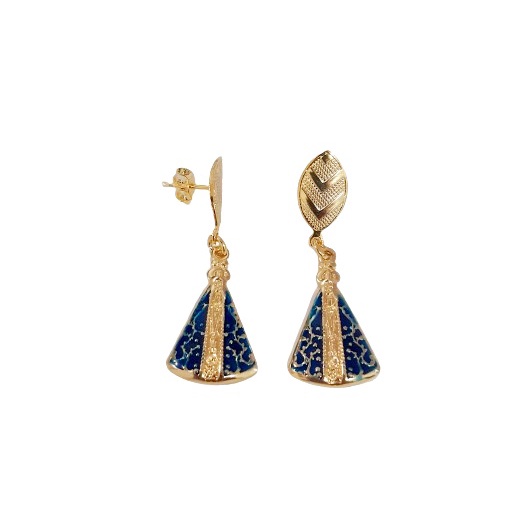 Brinco Pingente Nossa senhora Aparecida Manto azul Folheado Ouro 18k
