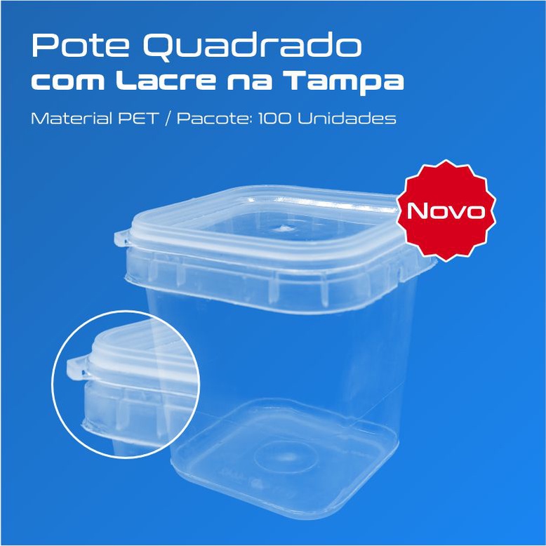 Pote Quadrado com Tampa e Lacre 220 ml  - 100 Und - Bolo no Pote
