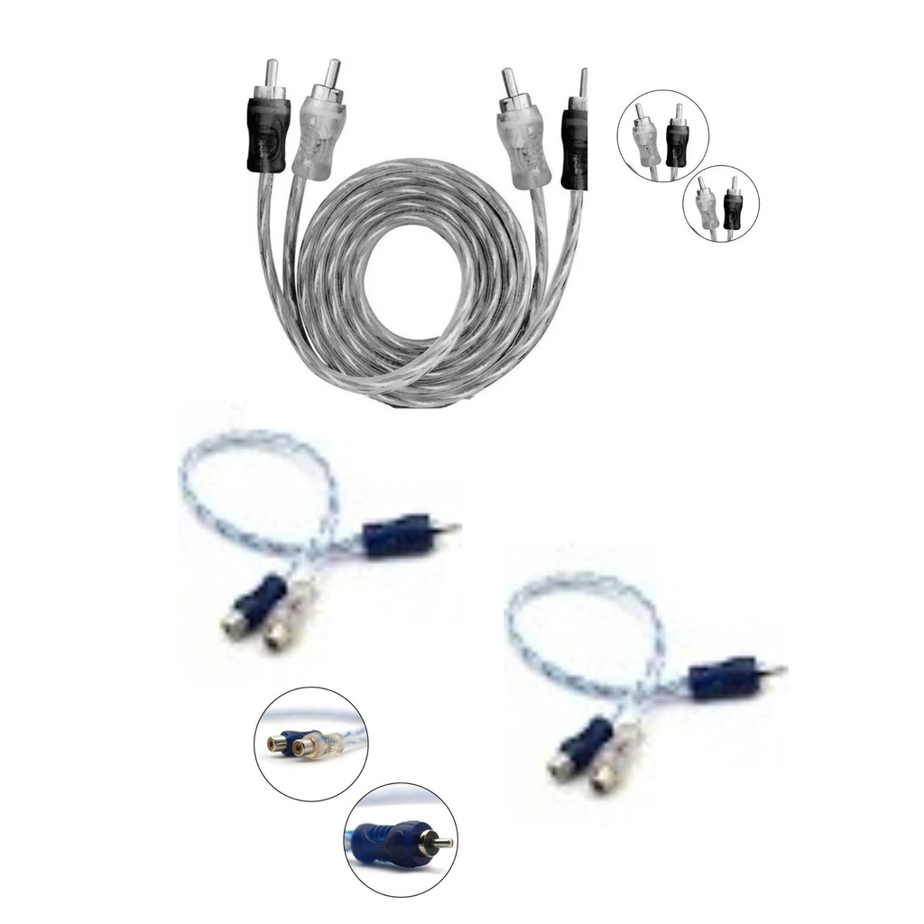 Kit 1Cabo Rca 1 Metro + 2 Y 1f+2m Svart Injetado Flexivel