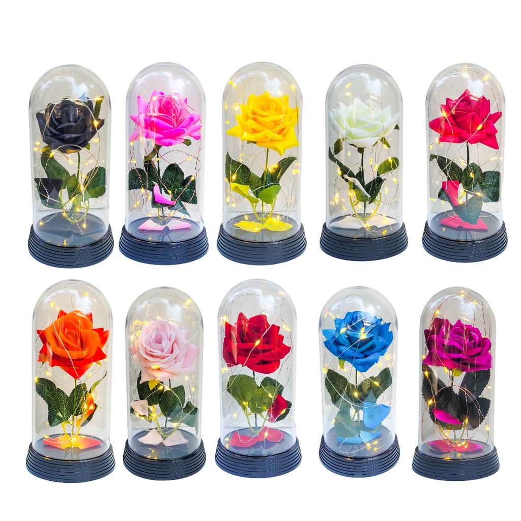 1 Luminária A Rosa Encantada A Bela e A Fera/ O Pequeno Príncipe Presente dia dos namorados G Base Preto Luzes Branco Quente
