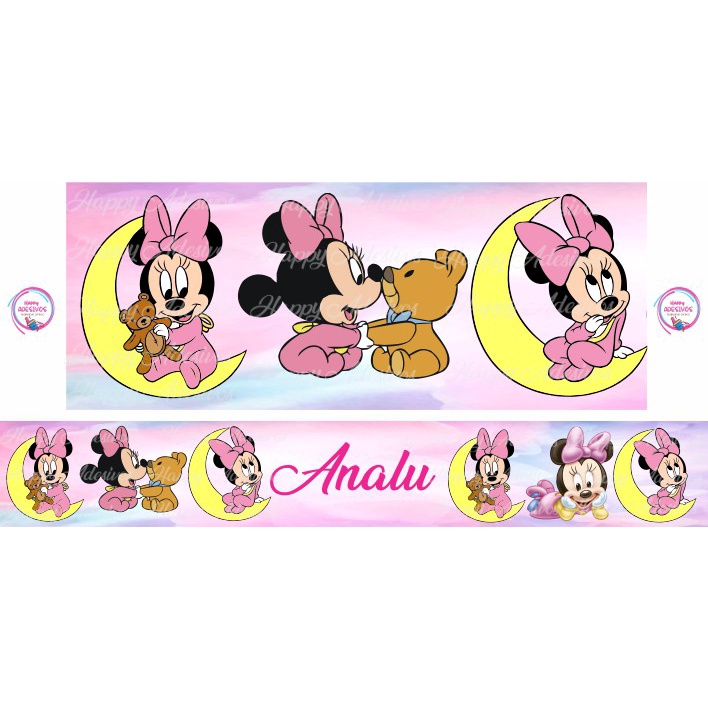 Faixa Adesiva Decorativa para Parede Quarto Menina Infantil Minnie Baby Nome Rosa Princesa Adesivo Colante