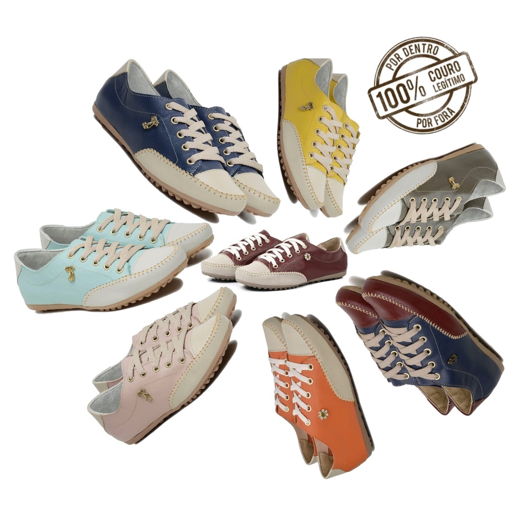 Tênis Feminino Sapatênis Mocassim Casual Todo Em Couro Legítimo