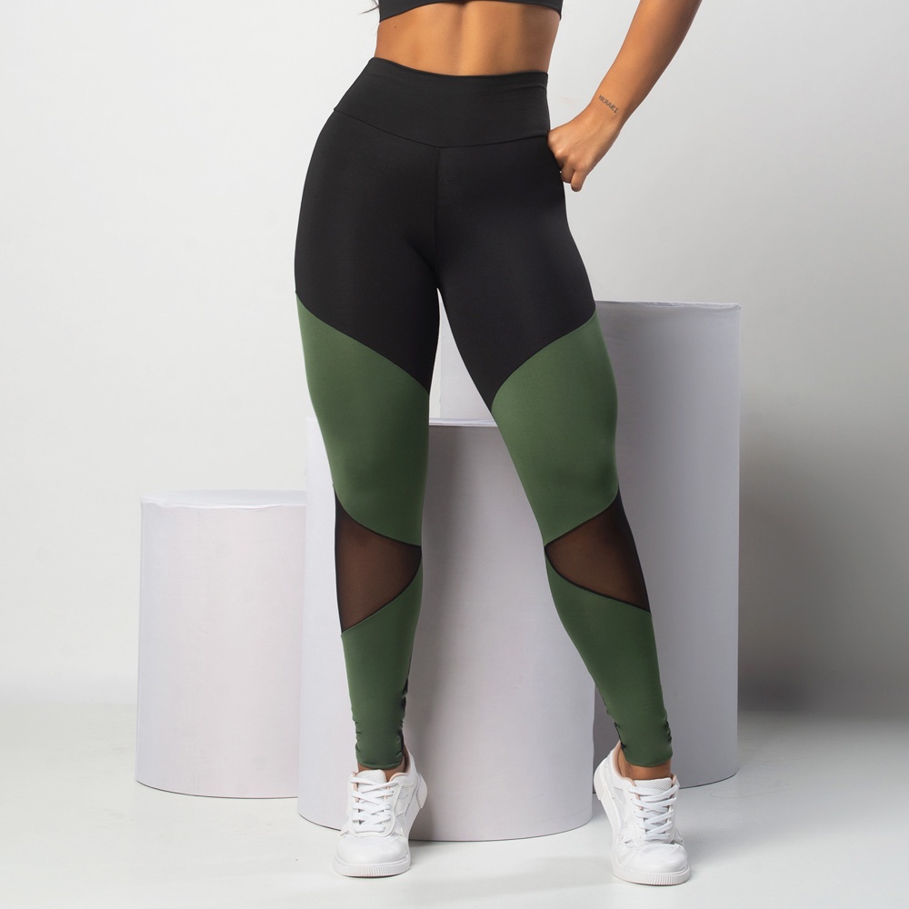 Calça legging fitness de academia com tule e cores em Oferta na Shopee