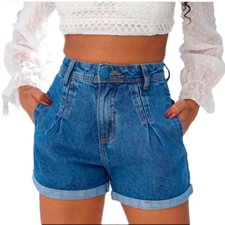 Short Feminino, Short Jeans Cintura Alta Com Bolso real fabrica em Oferta na Shopee
