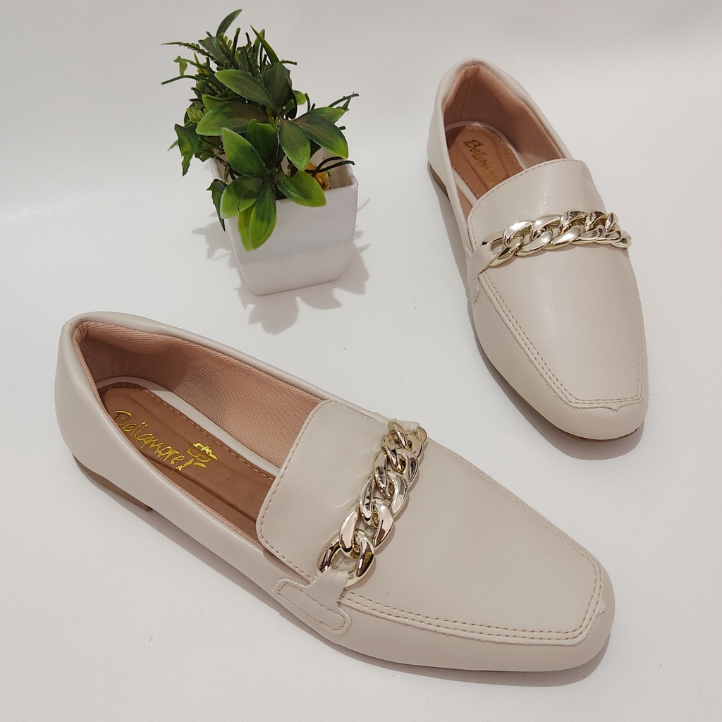 Mocassim Feminino Bico Quadrado Corrente Casual Confortável Ref. 4706