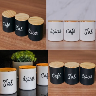Pote Porta Mantimentos Armazenamento Café Açucar Sal Unidade Tampa de Madeira Condimentos em Oferta na Shopee
