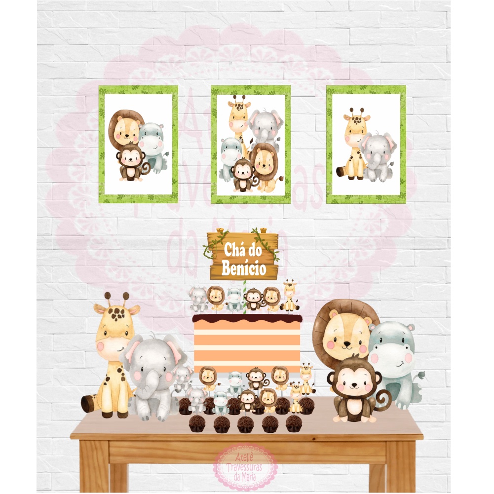 Kit Festa em Casa Safari Baby Menino - Só um bolinho - Montamos Todos os Temas (Nos pergunte pelo chat!) em Oferta na Shopee
