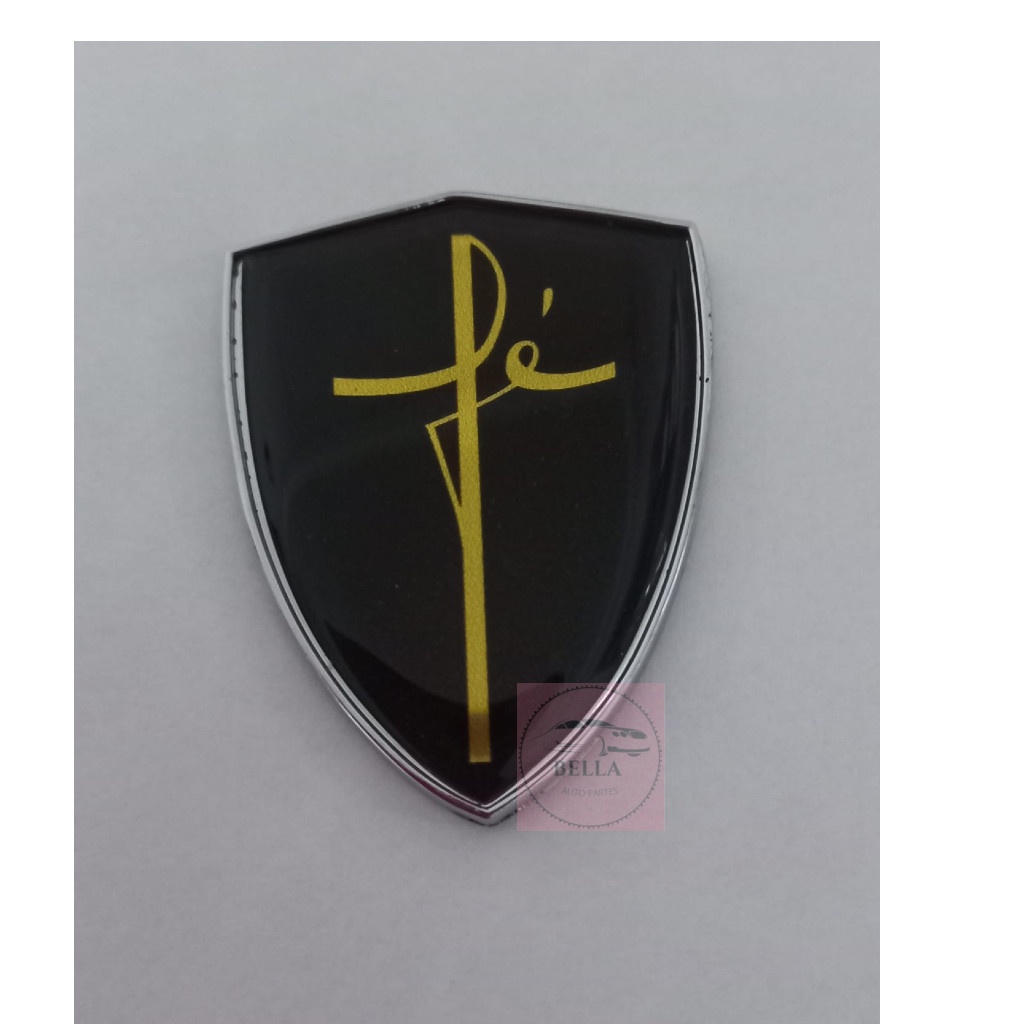 Escudo Fe Preto/Dourado com Moldura Cromado