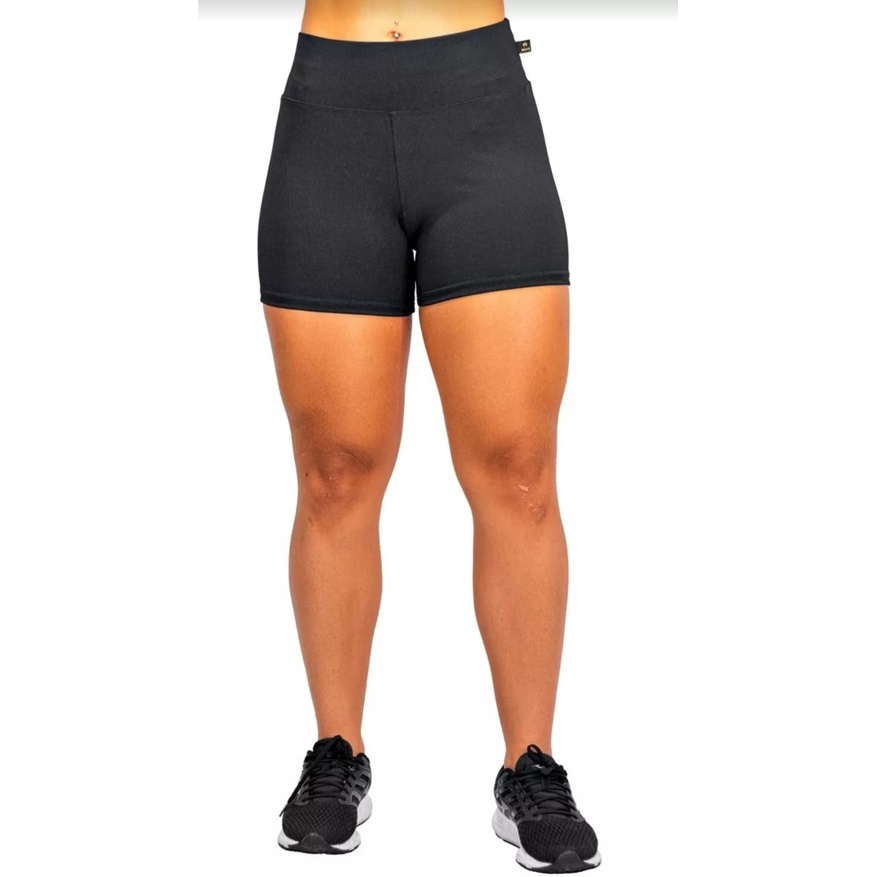 Short Shortinho Feminino Academia Meia Coxa Preto Fitness Cintura Alta Não Transparente