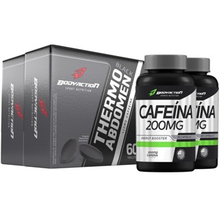 2x Thermo Abdomen Black 60 Comp + 2x Cafeína 200mg Bodyaction