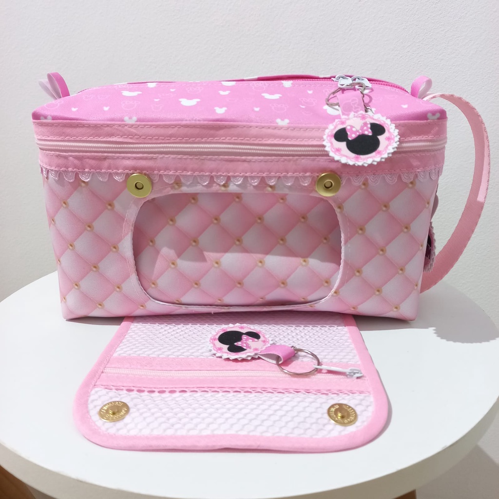 NECESSAIRE HIGIENE DO BEBÊ - PORTA FRALDAS E LENÇOS UMEDECIDOS- MAMÃE E BEBÊ - MINNIE ROSA