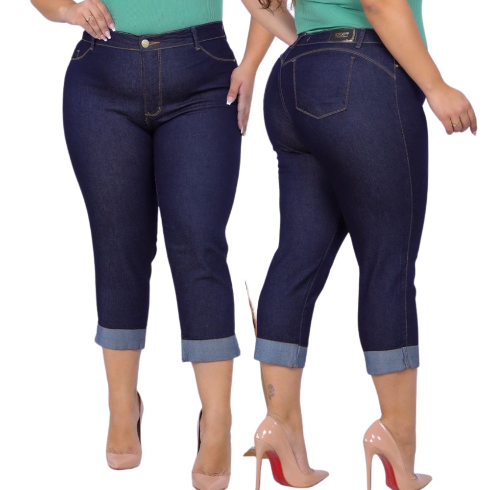 Calça Jeans Feminina Plus Size Capri Com ELastano Modelagem Empina Bumbum em Oferta na Shopee