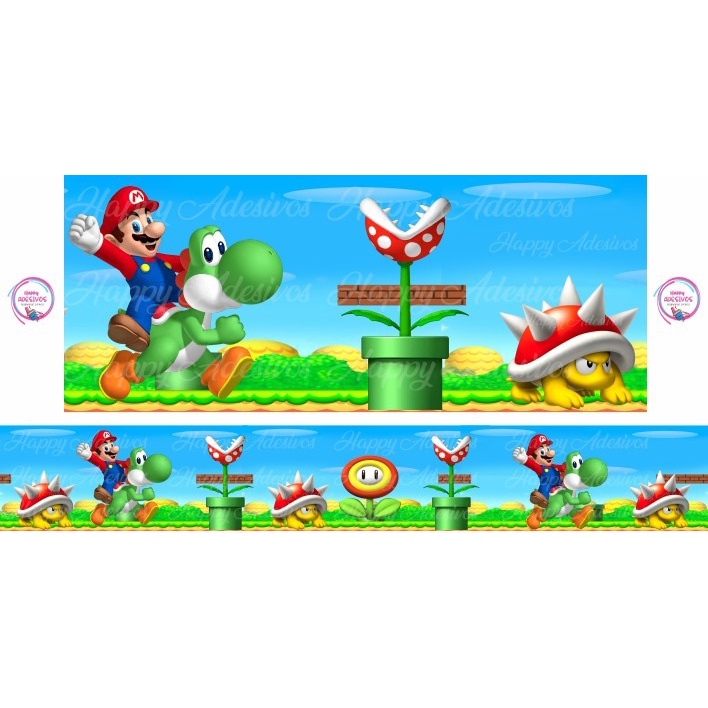 Adesivo De Parede Super Mario Bros Yoshi Colante Faixa Fita Adesiva Quarto Infantil Criança Para Porta Jogo Vídeo Game Nintendo Console Gamer
