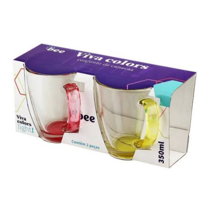 Jogo de 2 Canecas de vidro 350 ml coloridas