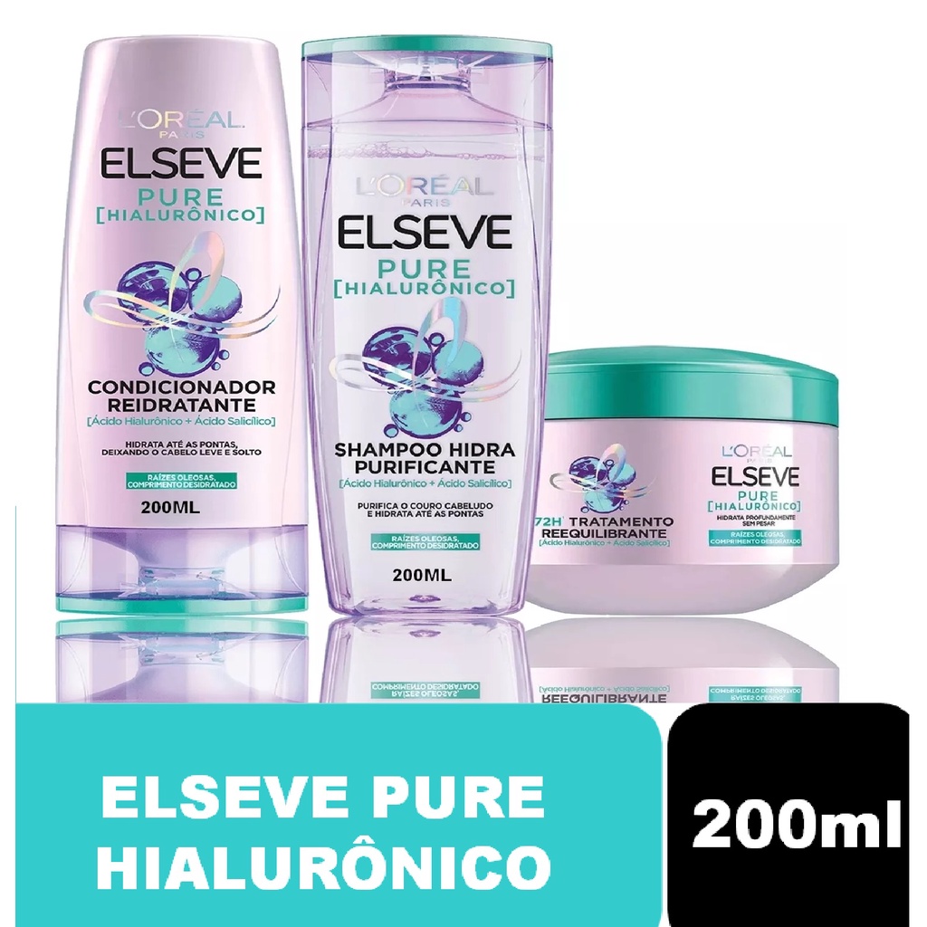 Kit Linha Elseve Pure Hialurônico (Shampoo + Condicionador 200ml e Máscara 300g)