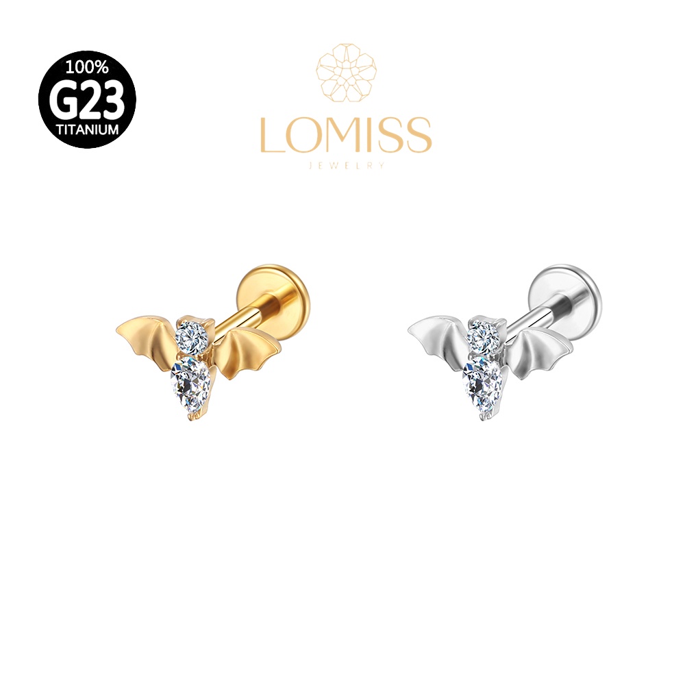 Piercing Helix Conch Labret Titânio PVD Morcego Zircônia《Lomiss semijoias》 em Oferta na Shopee