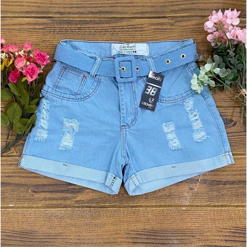 Shorts jeans feminino com cinto