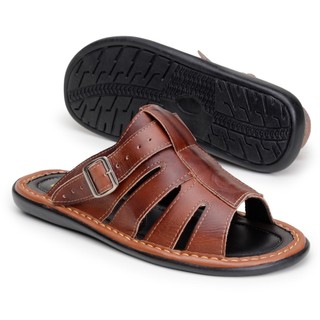 Sandália Masculina de Fivela com Alça Couro Antiderrapante Solado de Borracha