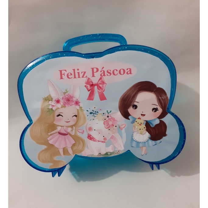 Maleta acrilica c/ glitter de coração e carruagem e personalizado